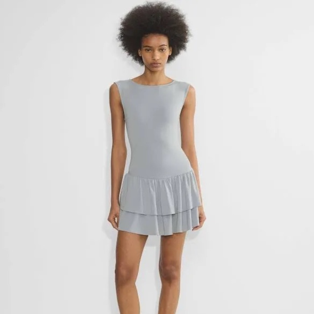 Aritzia Light Gray Ruffle Mini Dress